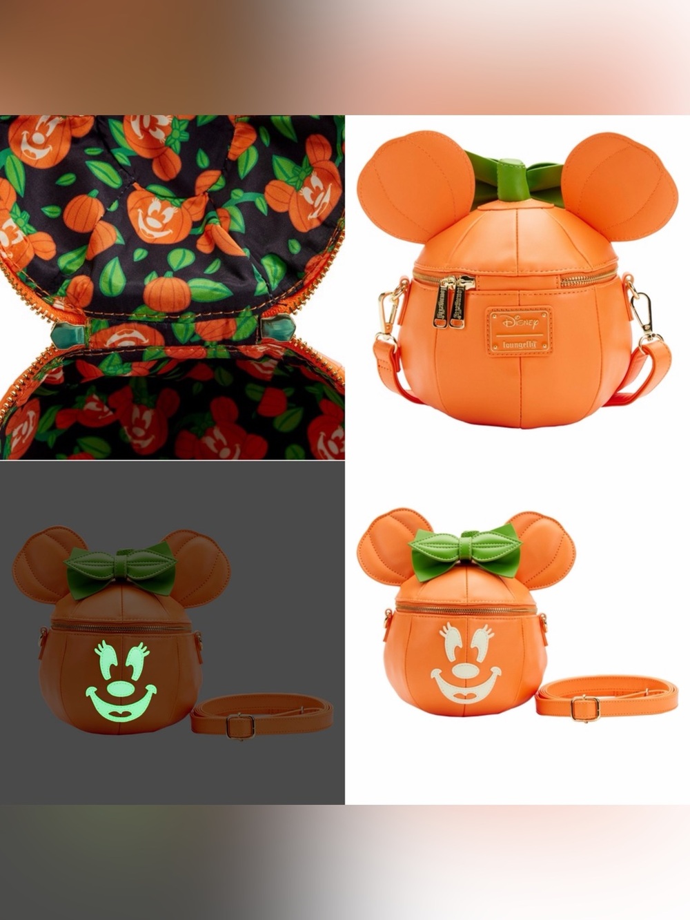 NWOT Loungefly Disney Minnie Mouse Glow in the Dark Pumpkin Crossbody Bag